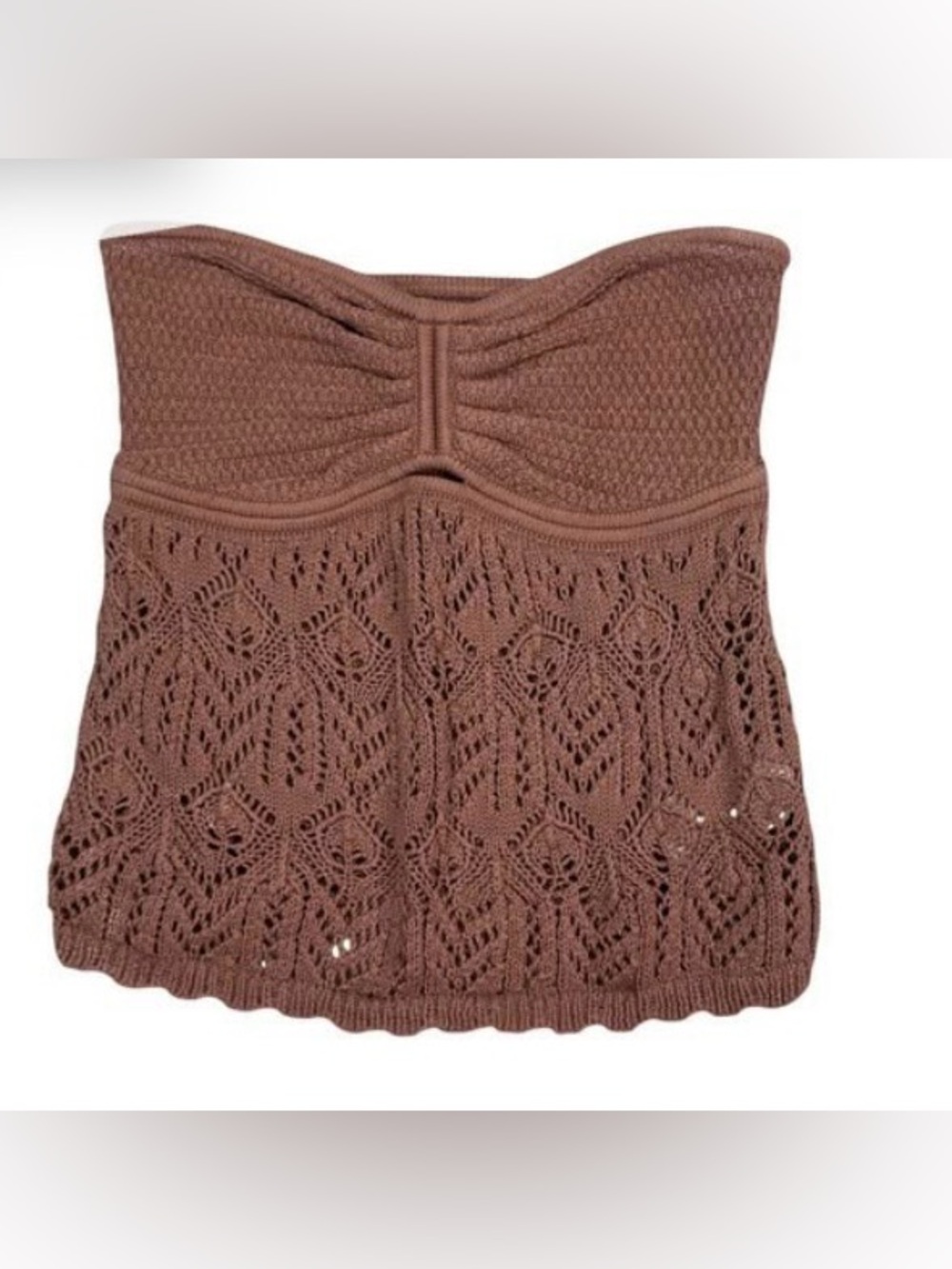 American Eagle Outfitters Brown Strapless Crochet Peplum Top